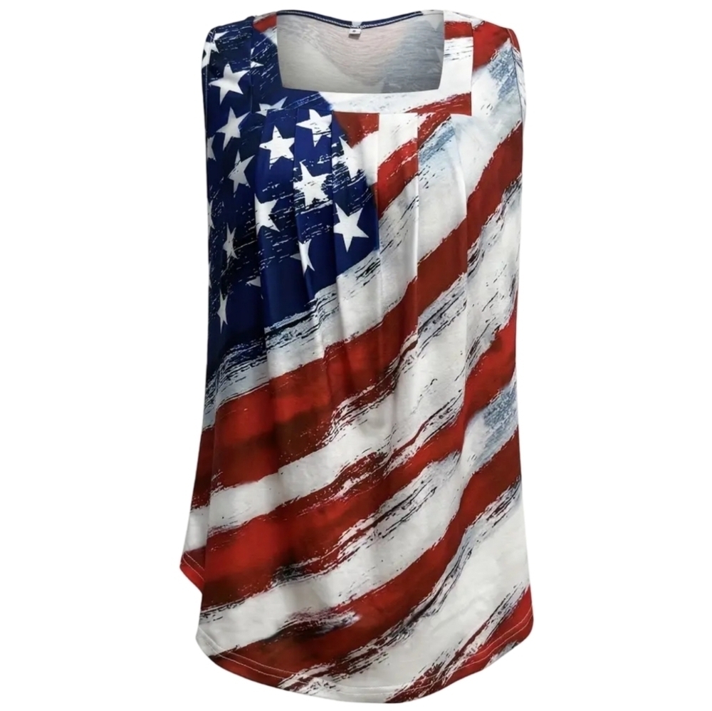 USA Tank Top | Stars and Stripes Pleated Square Neck Patriotic - Picture 4 of 6